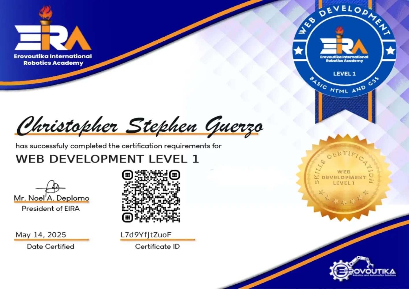 EIRA Web Development Certificate